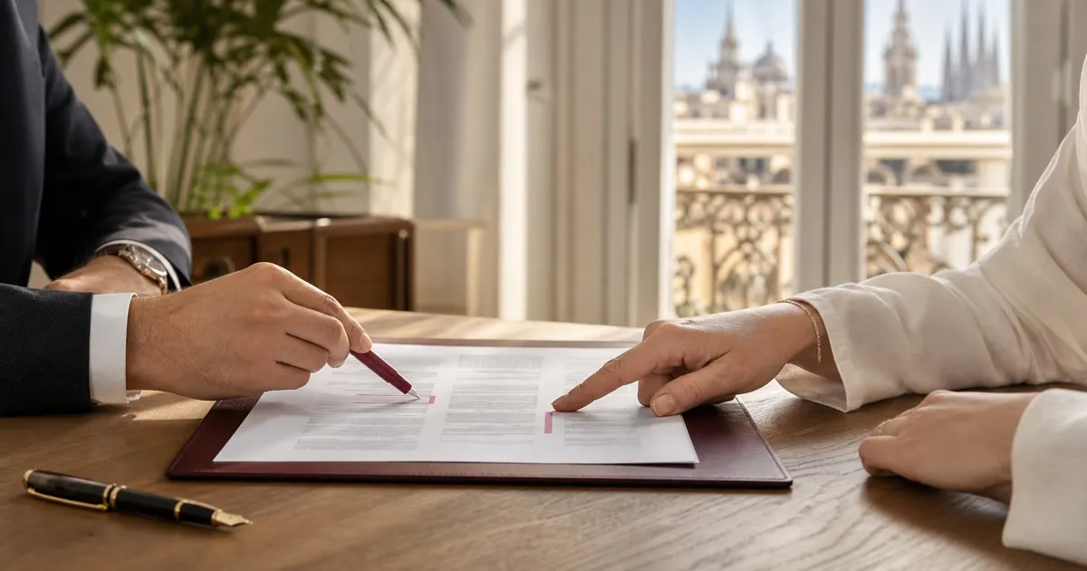 Contrato de arras de un piso en Barcelona revisado con bolígrafo granate antes de firmar